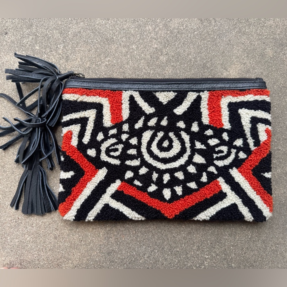 Cleobella Evil Eye Carpet Clutch with Leather Tassel